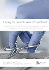 Front cover of the reort 'Caring for patients who refuse blood'
