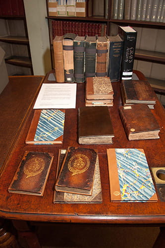 Books displayed on a table
