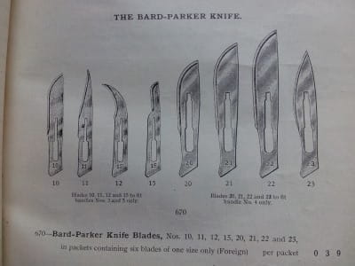 Surgical instrument catalogue - Bard-Parker knife blades