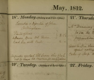 Diary entry for Bellingham's execution
