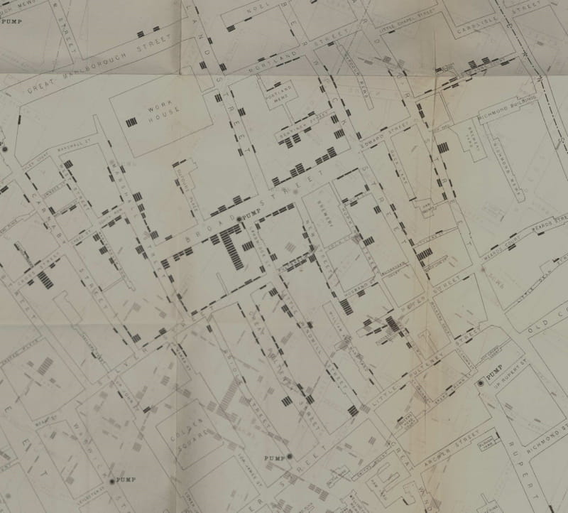 Map from Mode of communication of cholera, by John Snow, 2nd ed.