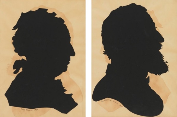 Two silhouette profile images of a man and a woman