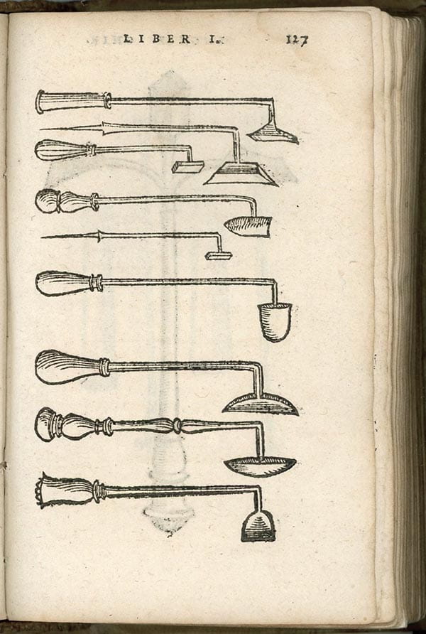 A diagram of nine angled tools, each with a different-shaped tip.