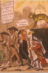 George Cruikshank, The Cowpox Tragedy, 1812. A cartoon satirising the practice of vaccination